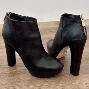 Michael Kors Lesly Zippered Heel Chunky Black Leather Platform Ankle Boots